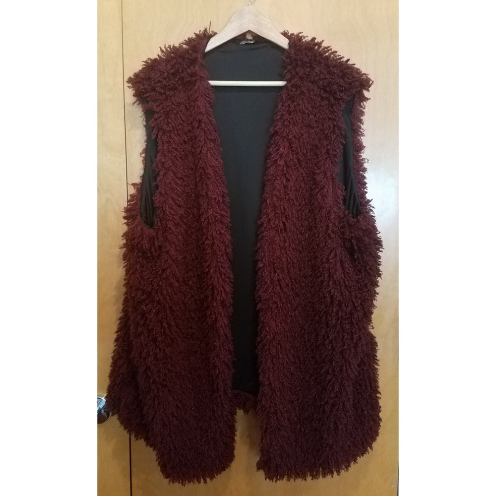 Burgundy Shag Open Vest Sz 26-28
